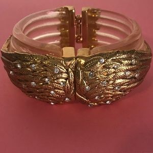 RARE Fly With Me Lucite Hinged Angel Wing Bracelet